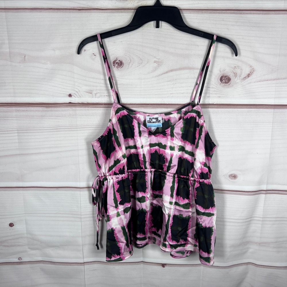 Future Collective Cami Top Women L Pink Plaid Gabriella Karefa-Johnson Peplum